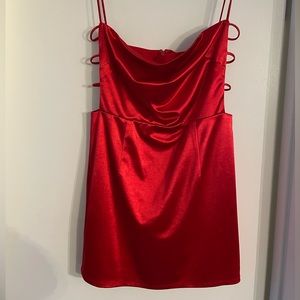 Red satin mini dress